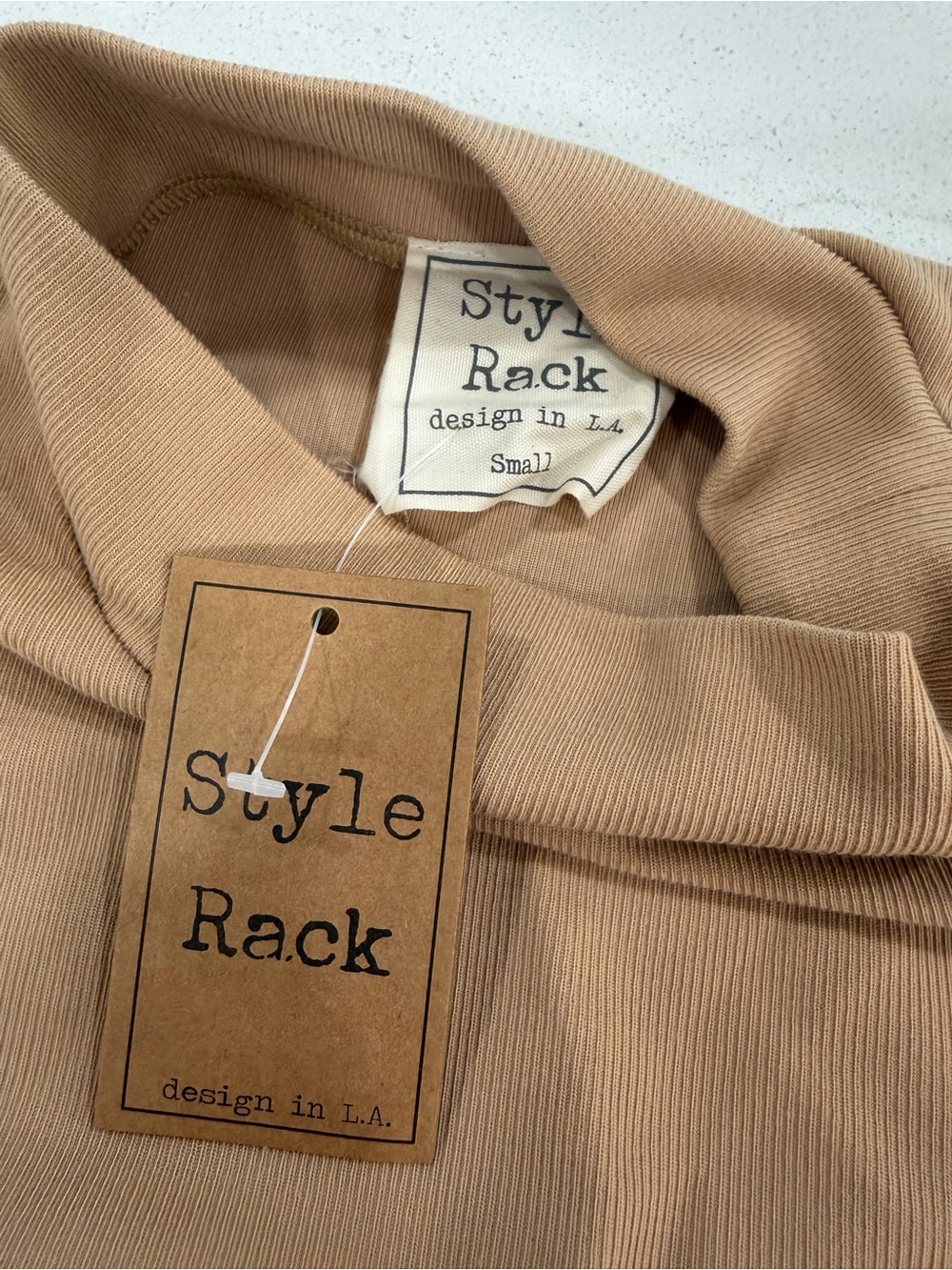Style Rack Tan Mock Neck Ruched Mini Dress - Picture 3 of 8
